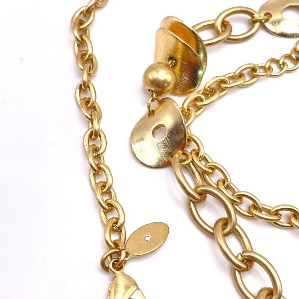 Chico's Signed Boho Matte Gold Disc & Chain Belt 43